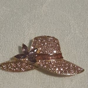 Vintage Monet Hat With Pink And Purple Crystal's Gold Tone Stamped Monet W 1.5"